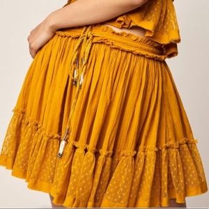 Free People Mustard Gauze Dot Short Skirt